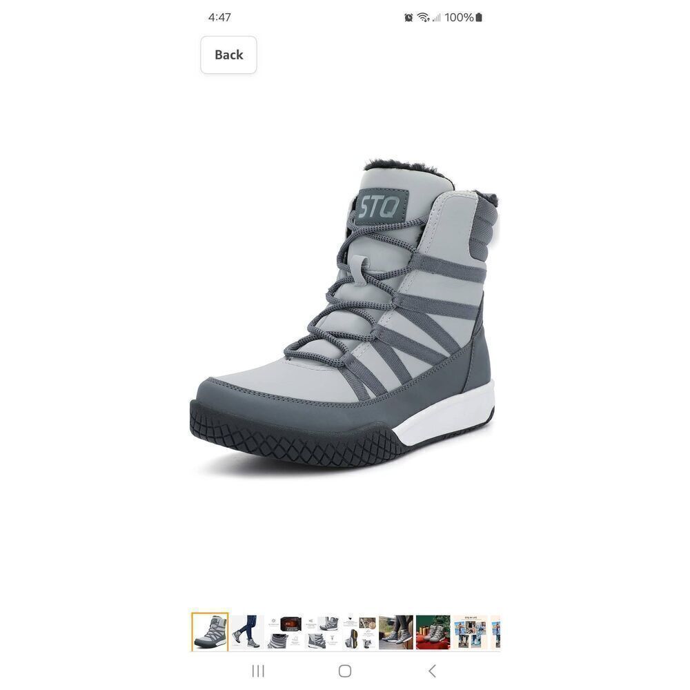 New 6 STQ Grey Winter Walking Boots Zip Lightweight Cozy Ankle Boots Booties NWT